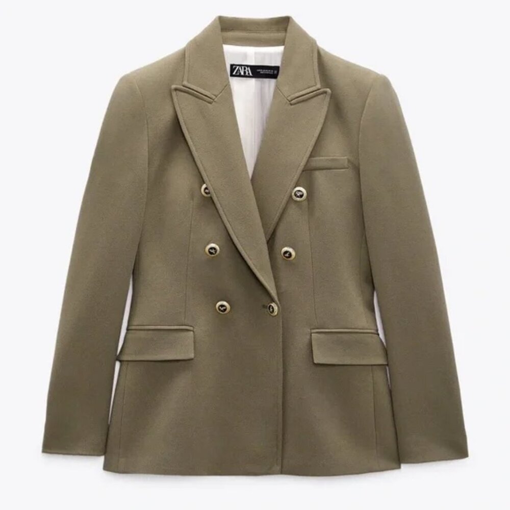 Zara Double Breasted Blazer - XL Khaki/Olive